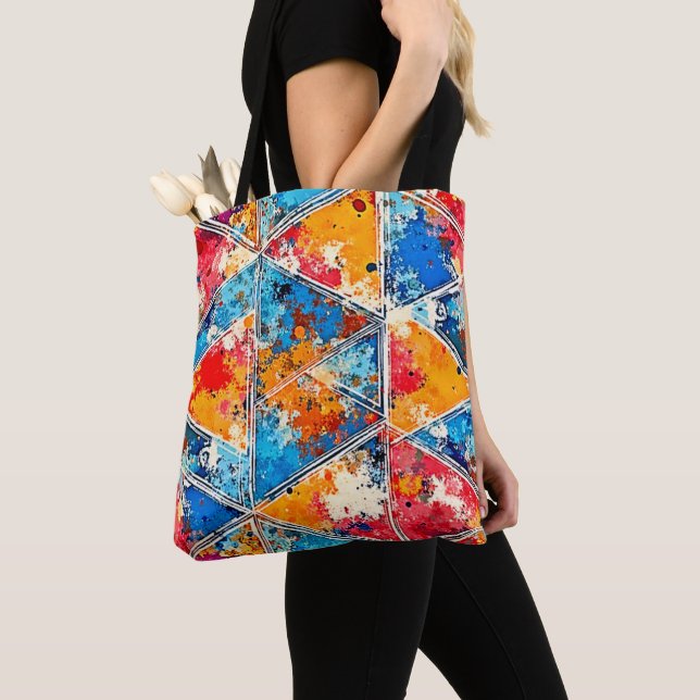 Vibrant Geometric Splash Art Tote Bag (Close Up)
