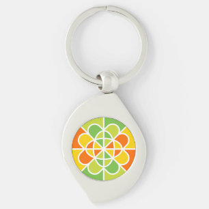 Vibrant Geometric Sunburst Abstract Art Key Ring