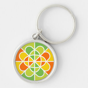 Vibrant Geometric Sunburst Abstract Art Key Ring