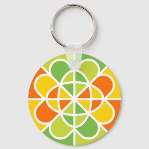 Vibrant Geometric Sunburst Abstract Art Key Ring
