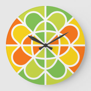 Vibrant Geometric Sunburst Abstract Art Large Clock