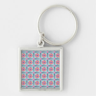Vibrant Geometric Tile Design Key Ring