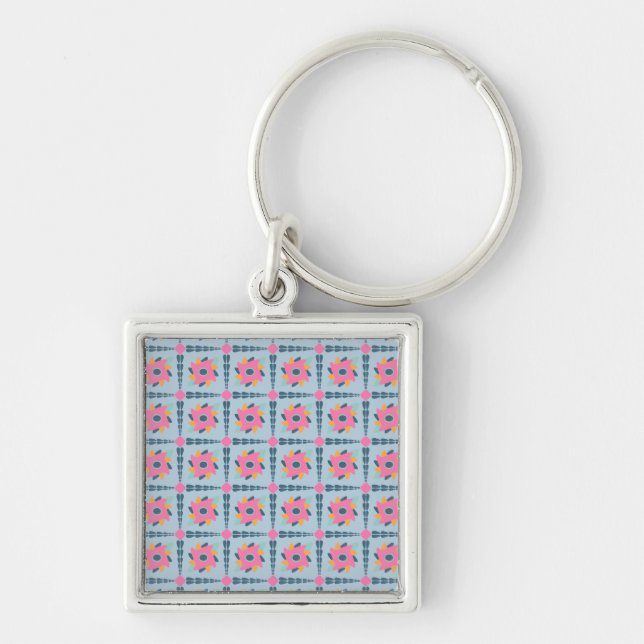 Vibrant Geometric Tile Design Key Ring (Front)