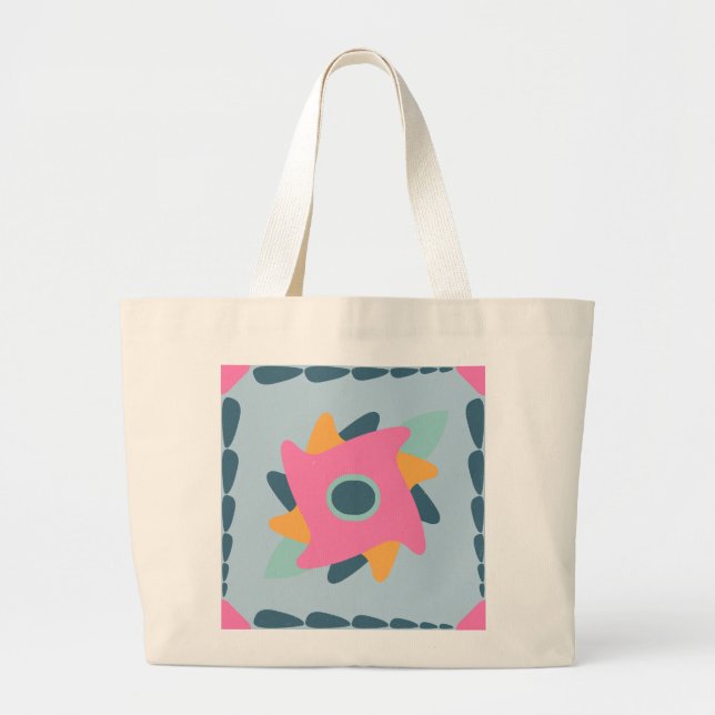 Vibrant Geometric Tile Design Large Tote Bag (Front)