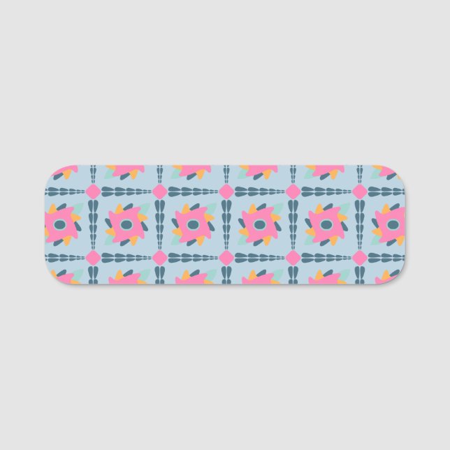 Vibrant Geometric Tile Design Name Tag (Front)