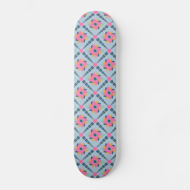 Vibrant Geometric Tile Design Skateboard (Front)