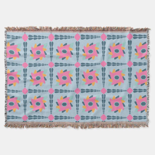 Vibrant Geometric Tile Design Throw Blanket (Front)