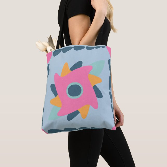 Vibrant Geometric Tile Design Tote Bag (Close Up)