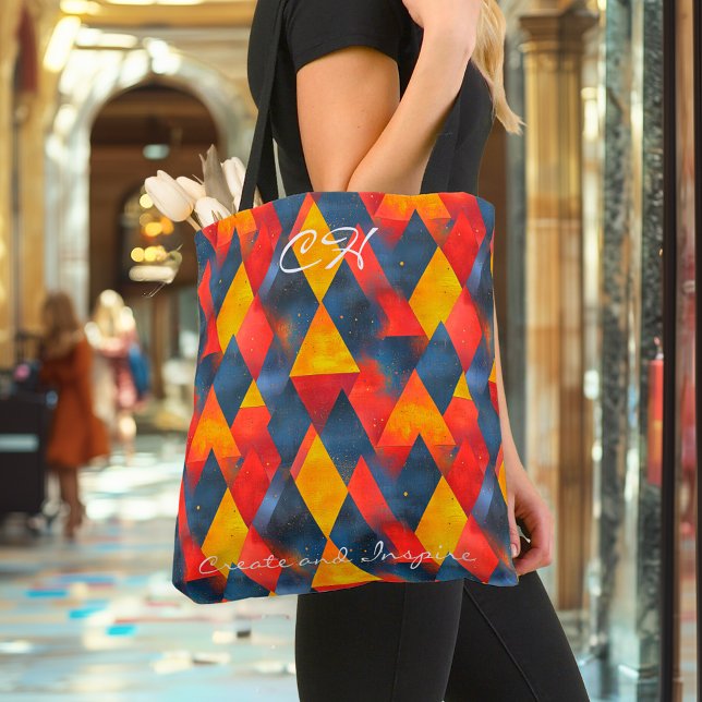 Vibrant Geometric Triangles in Red, Yellow, Blue Tote Bag (Creator Uploaded)