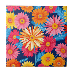 Vibrant Gerbera Daisies Flowers Plant Ceramic Tile