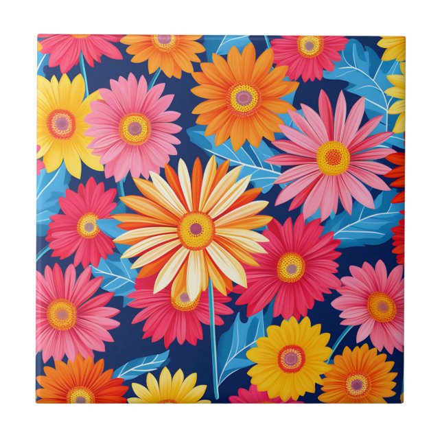 Vibrant Gerbera Daisies Flowers Plant Ceramic Tile (Front)