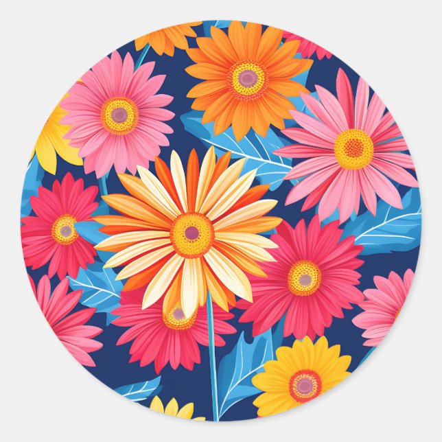 Vibrant Gerbera Daisies Flowers Plant Classic Round Sticker (Front)