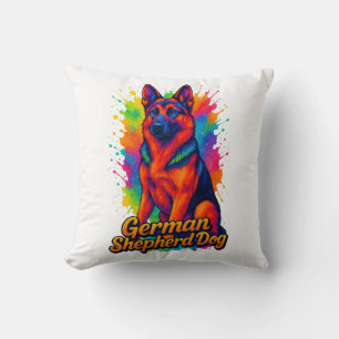 Vibrant German Shepherd Pop Art – Colourful Neon M Cushion