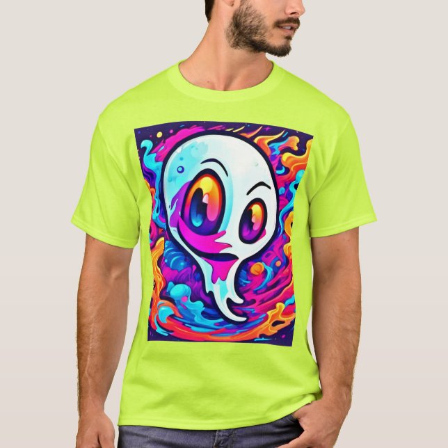 Vibrant Ghost Cartoon T-Shirt (Front)