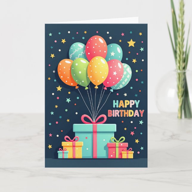 Vibrant Gift Box Birthday Card (Front)