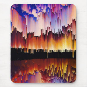 Vibrant Glitch Sunset Horizon Mouse Pad