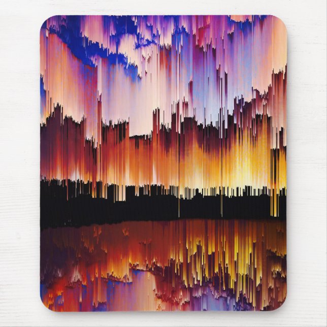 Vibrant Glitch Sunset Horizon Mouse Pad (Front)