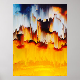 Vibrant Glitch Sunset Sky Poster