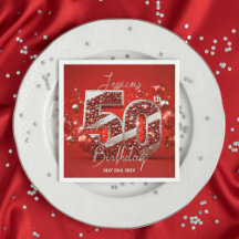 Vibrant Glittery Ruby Red and Silver 50th Birthday