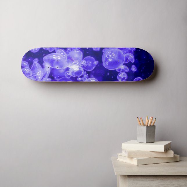 Vibrant Glowing Nautical Jellyfish Swarm Skateboard (Wall Art (Horz))