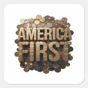 Vibrant Gold AMERICA FIRST Sticker Design