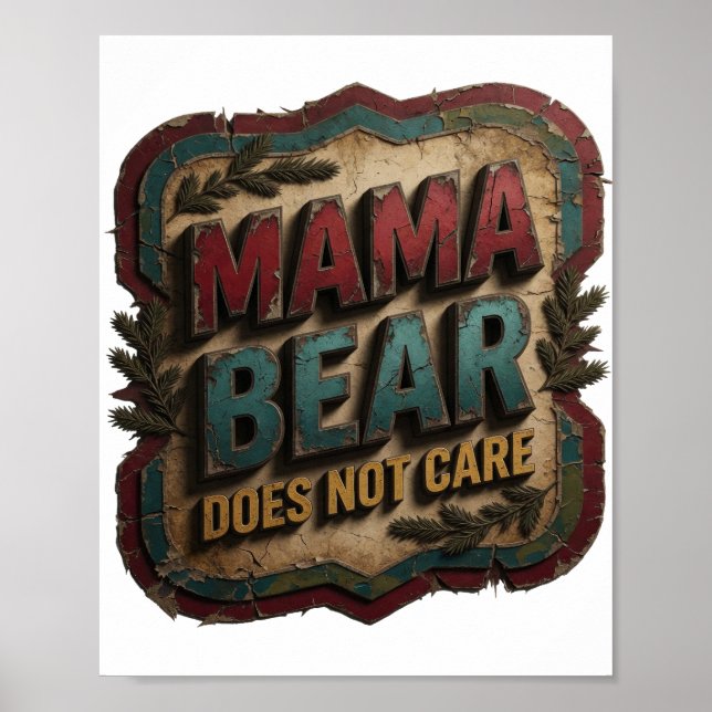 Vibrant Gold MAMA BEAR DOES NOT CARE Poster (Front)