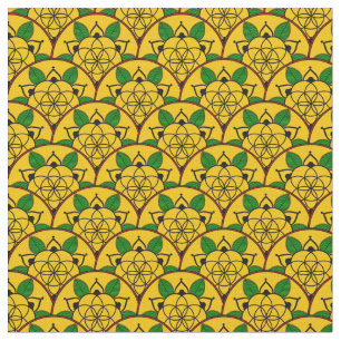 Vibrant Gold Yellow Circular African Pattern Fabric