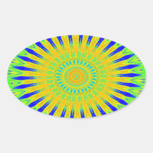 Vibrant Golden Green African Fabric Pattern Art Oval Sticker