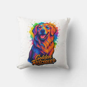 Vibrant Golden Retriever Pop Art – Colourful Neon Cushion