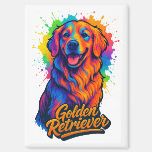 Vibrant Golden Retriever Pop Art – Colourful Neon Magnet