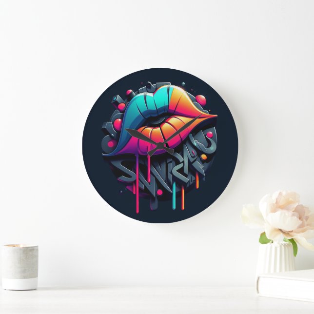 Vibrant Graffiti-Style Colourful Lips Large Clock (Home)