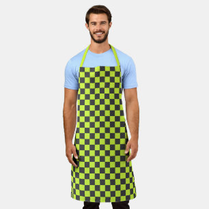 Vibrant Green and Grey Chequered Pattern Apron