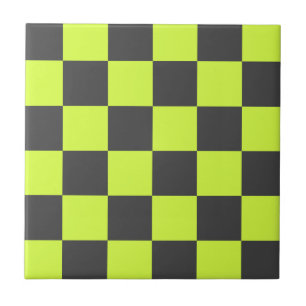 Vibrant Green and Grey Chequered Pattern Ceramic Tile