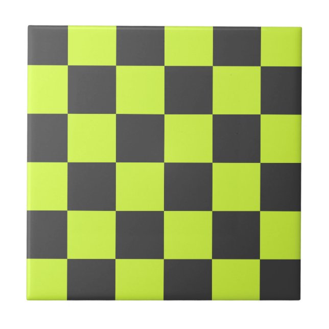 Vibrant Green and Grey Chequered Pattern Ceramic Tile (Front)