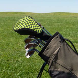Vibrant Green and Grey Chequered Pattern Golf Head Cover