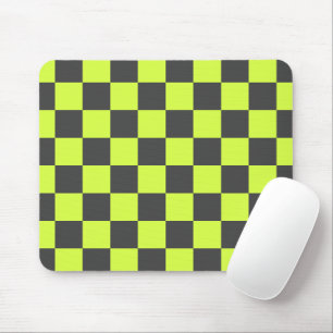 Vibrant Green and Grey Chequered Pattern Mouse Pad