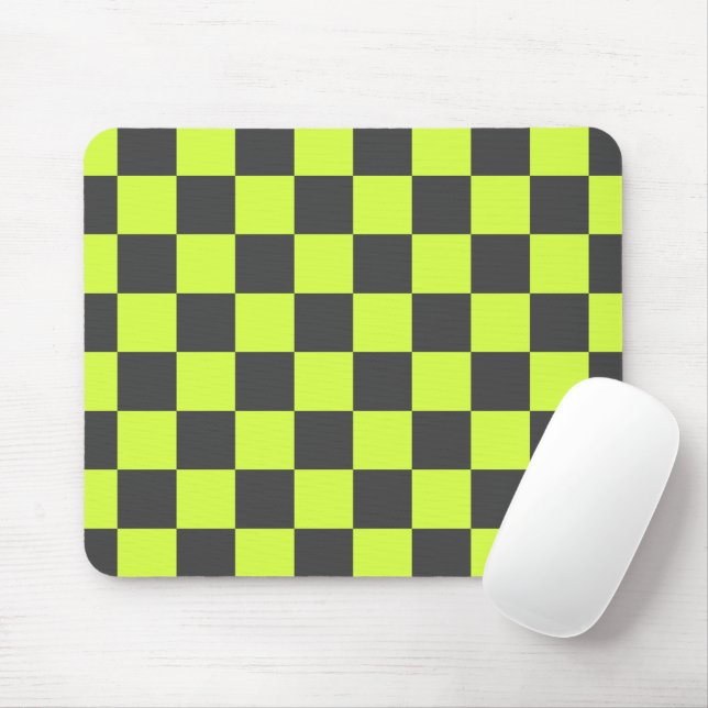 Vibrant Green and Grey Chequered Pattern Mouse Pad (With Mouse)