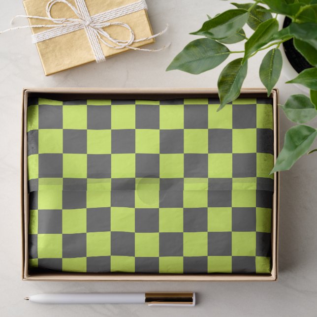 Vibrant Green and Grey Chequered Pattern Tissue Paper (Gift)