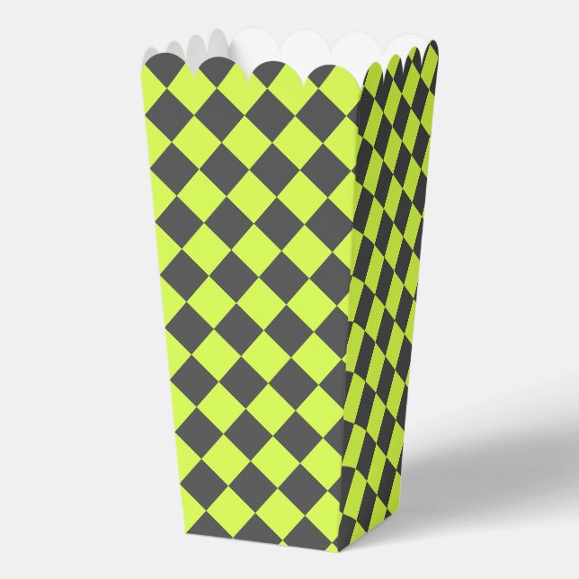 Vibrant Green and Grey Diamond Chequered Pattern Favour Box (Front)