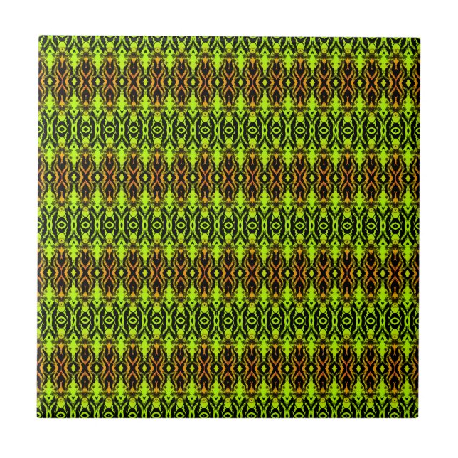 Vibrant Green and Orange Geometric Ceramic Tile (Front)