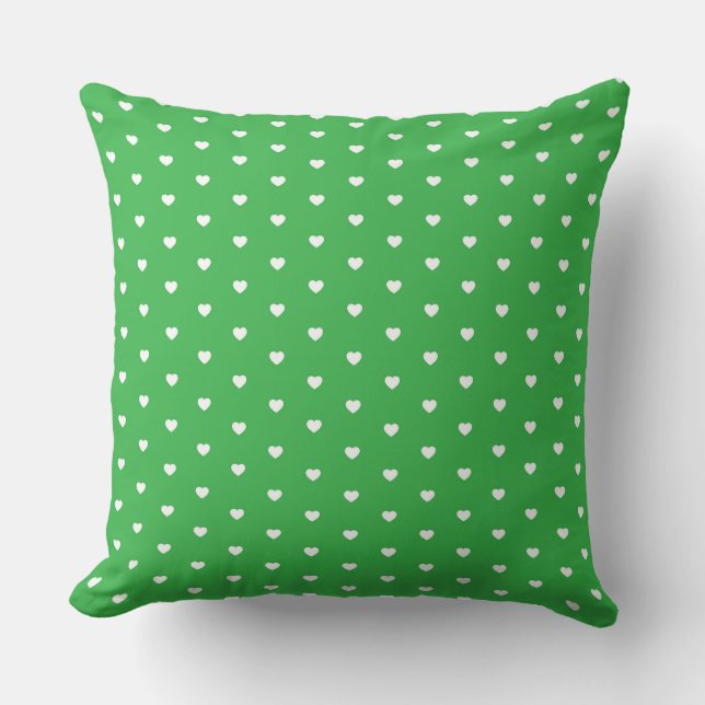 Vibrant Green and White Heart Pattern Cushion (Front)