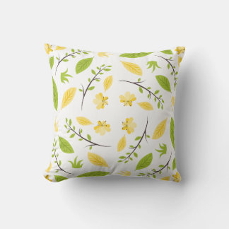 Vibrant Green and Yellow Botanical Leaves Cushion