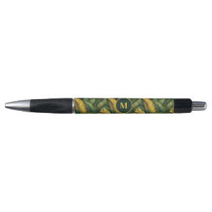 Vibrant Green Banana Foliage Pattern Monogramed