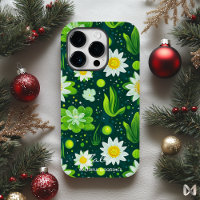 Vibrant Green Botanical Design with White Daisies