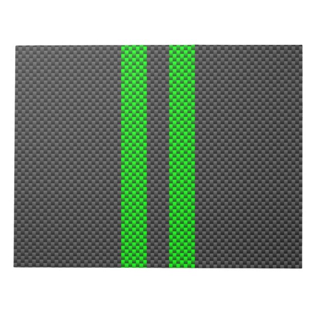 Vibrant Green Carbon Fibre Style Racing Stripes Notepad (Front)