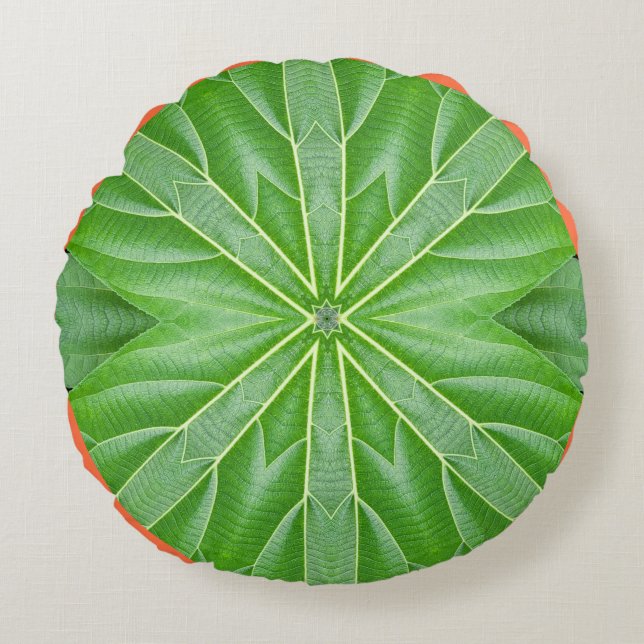 Vibrant green  fabric print pattern design   round cushion (Front)