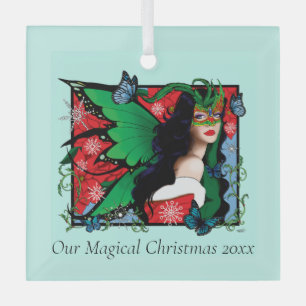 Vibrant Green Fantasy Masquerade Fairy Christmas Glass Tree Decoration