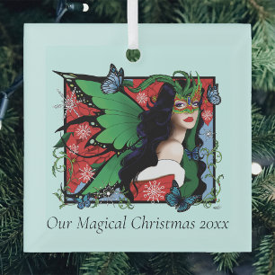 Vibrant Green Fantasy Masquerade Fairy Christmas Glass Tree Decoration