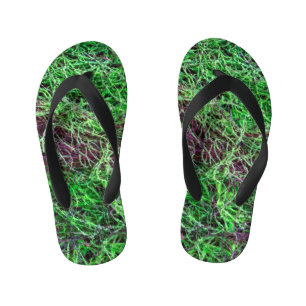 Vibrant Green Forest Moss Fine Twigs Texture Photo Kid's Thongs