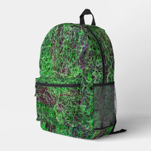 Vibrant Green Forest Moss Fine Twigs Texture Photo Printed Backpack